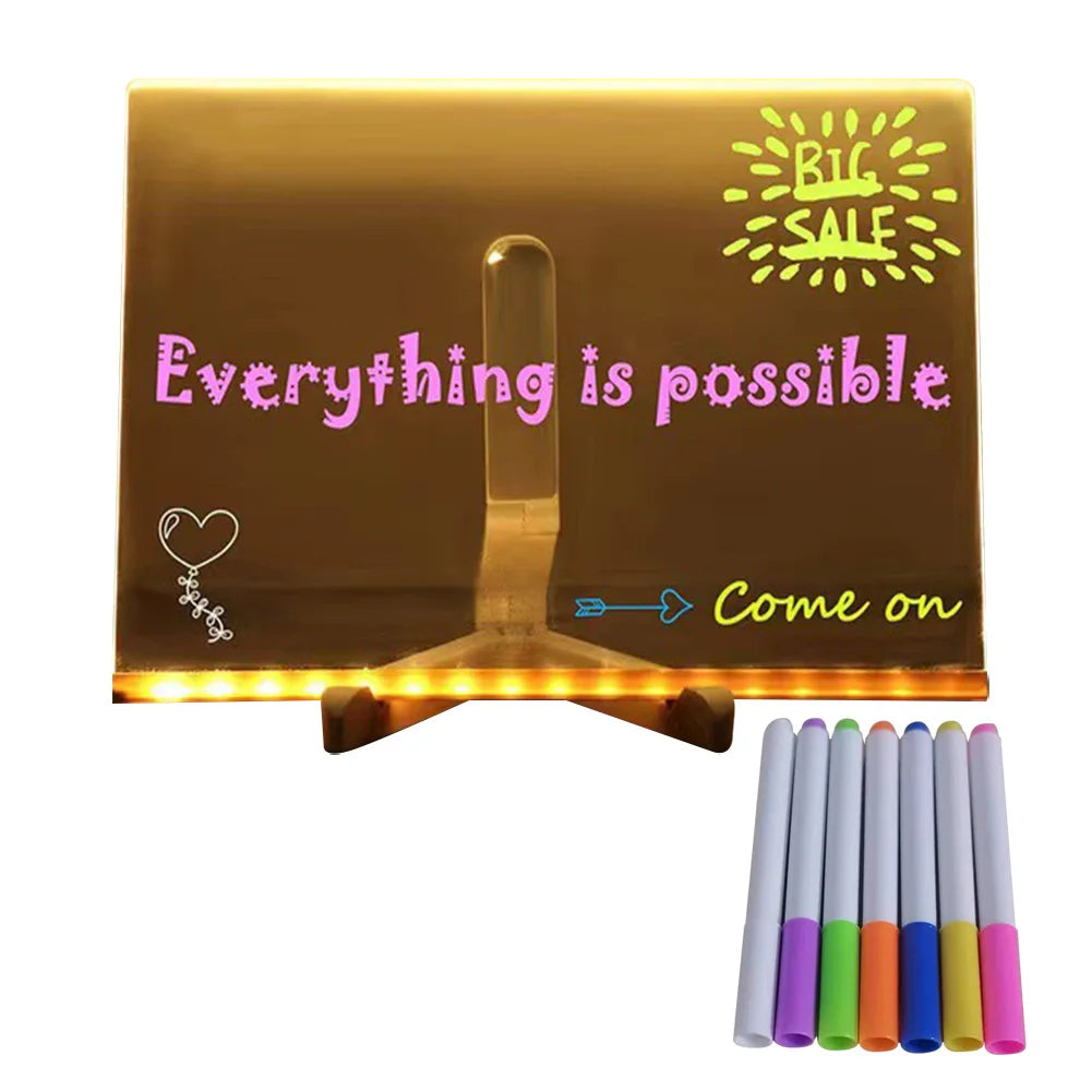 LED Note Board Light up Dry Erase Board LED Letter Message Board with 7 Colorful Pens with Light Acrylic Drawing Board Kids Gift