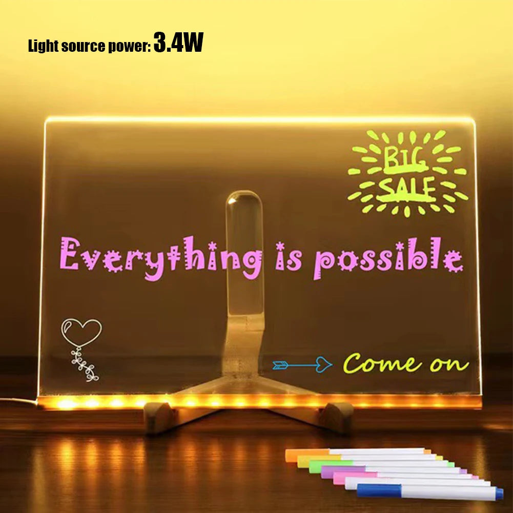 LED Note Board Light up Dry Erase Board LED Letter Message Board with 7 Colorful Pens with Light Acrylic Drawing Board Kids Gift