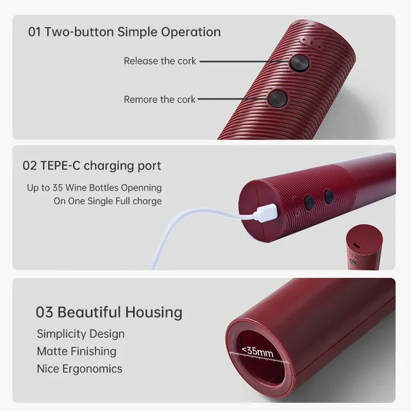 Electric Wine Bottle Opener Automatic Red Wine Corkscrew Rechargeable Wine Opener One-Click Button Wine Tools Kitchen Products