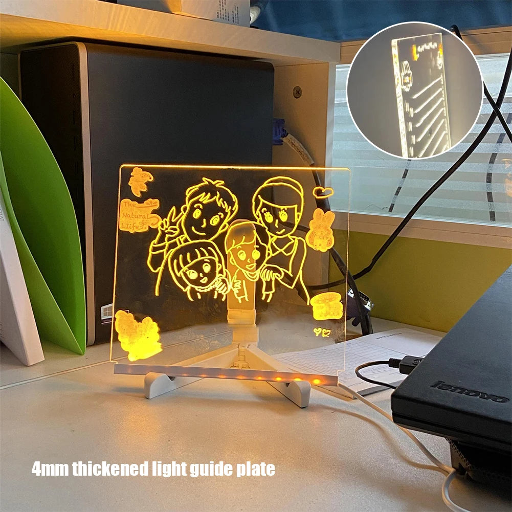 LED Note Board Light up Dry Erase Board LED Letter Message Board with 7 Colorful Pens with Light Acrylic Drawing Board Kids Gift