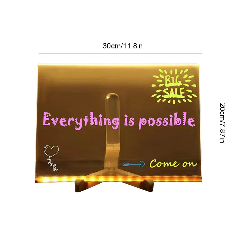 LED Note Board Light up Dry Erase Board LED Letter Message Board with 7 Colorful Pens with Light Acrylic Drawing Board Kids Gift