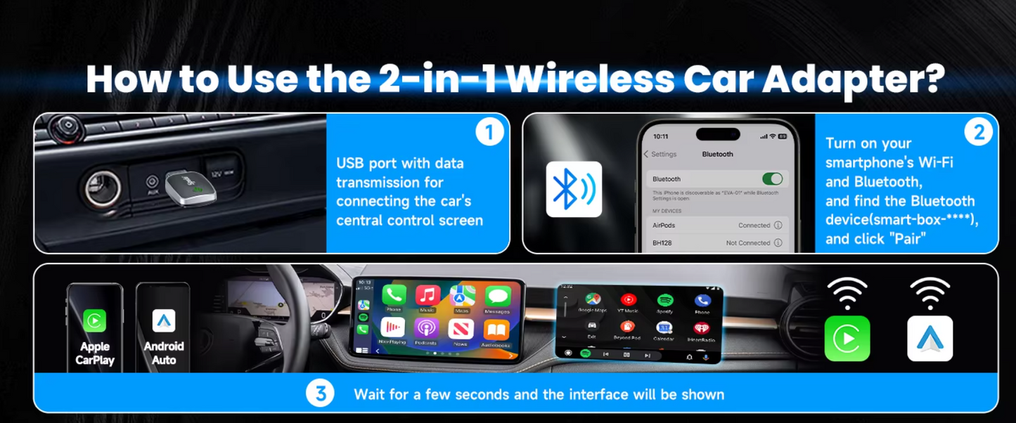 Wireless CarPlay & Android Auto Adapter – Plug & Play Bluetooth Car Dongle