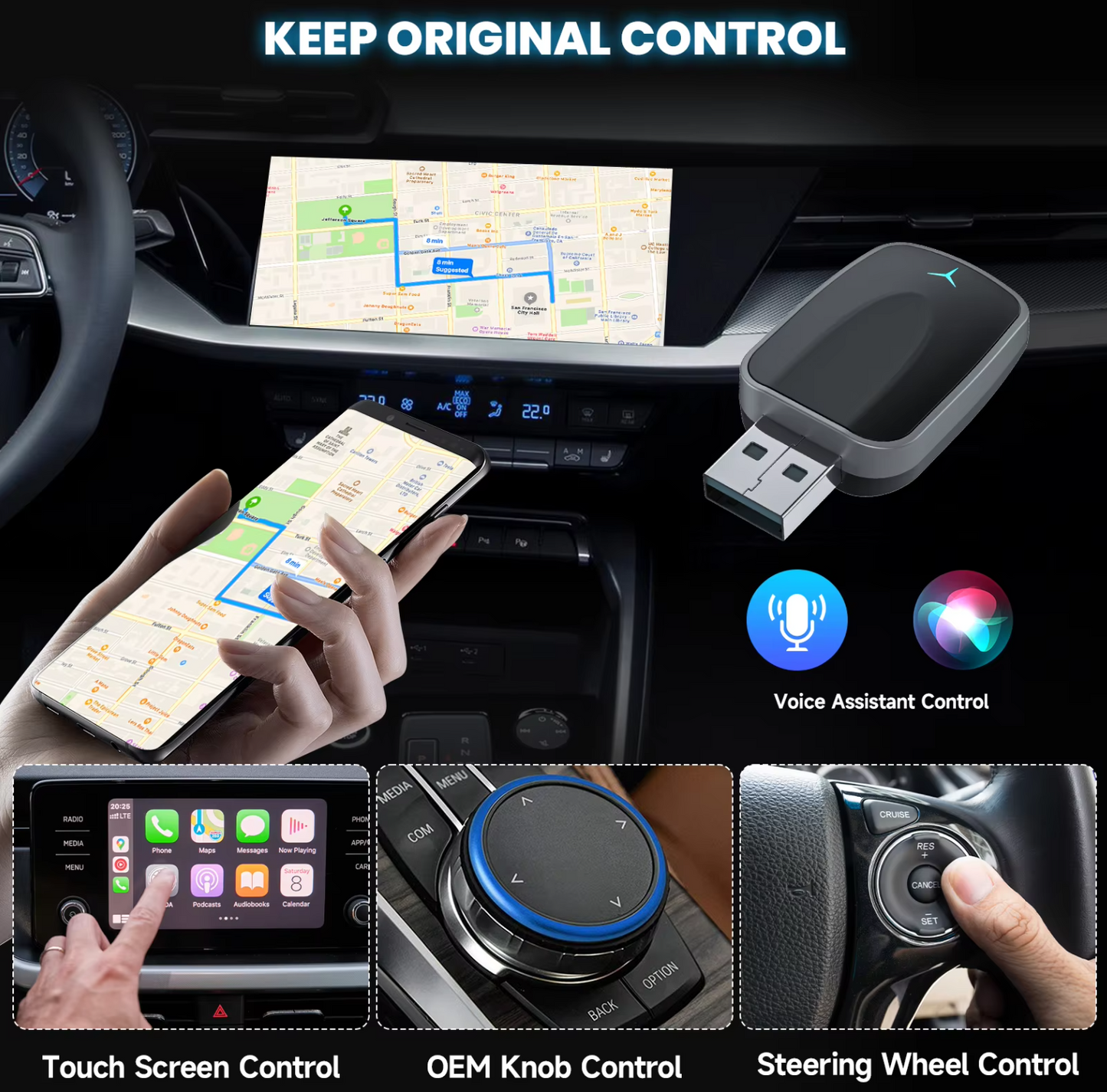Wireless CarPlay & Android Auto Adapter – Plug & Play Bluetooth Car Dongle