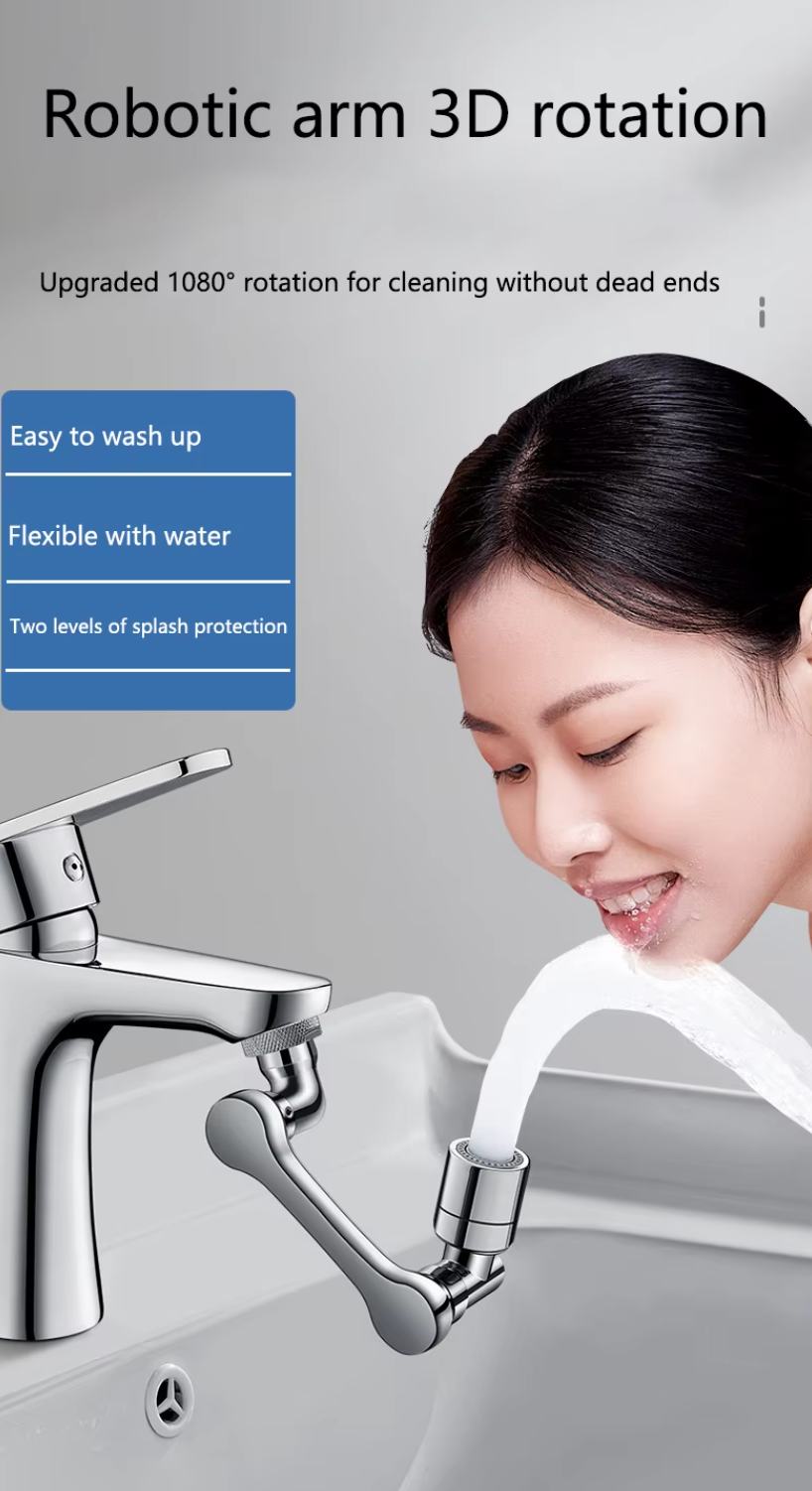 Robotic Arm Faucet Extender – 1080° Swivel, Dual-Mode Water Flow