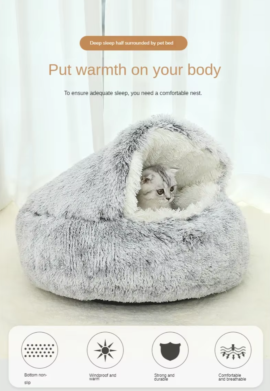 Plush Pet Bed & Sleeping Bag- Warm and Washable