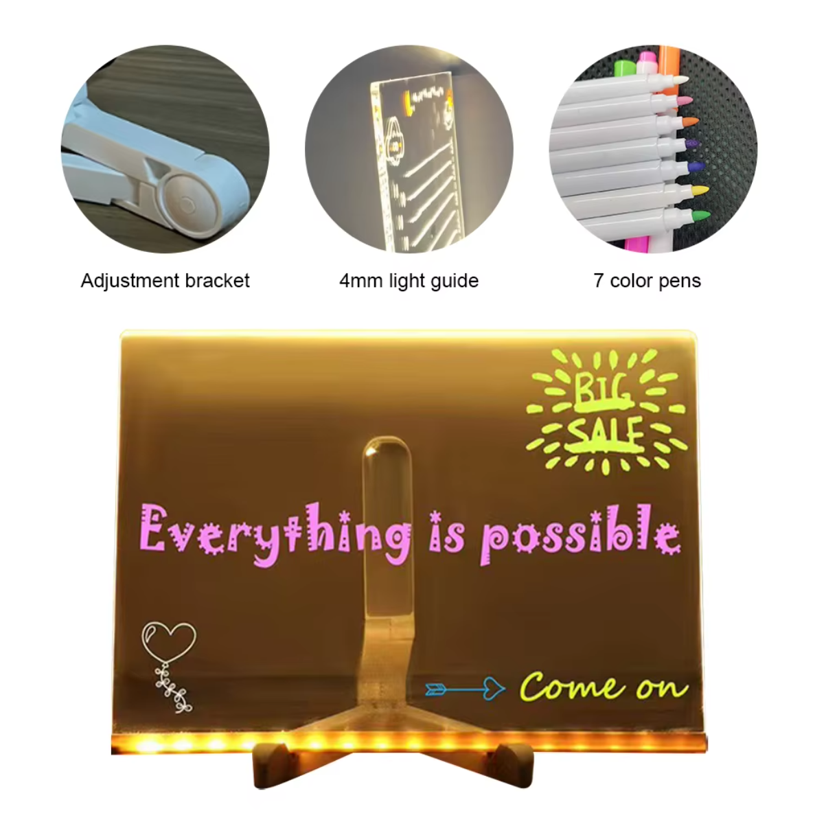 GlowNotes™ LED Message Board – Light-Up Neon Memo Pad with 7 Color Pens for Kids & Adults