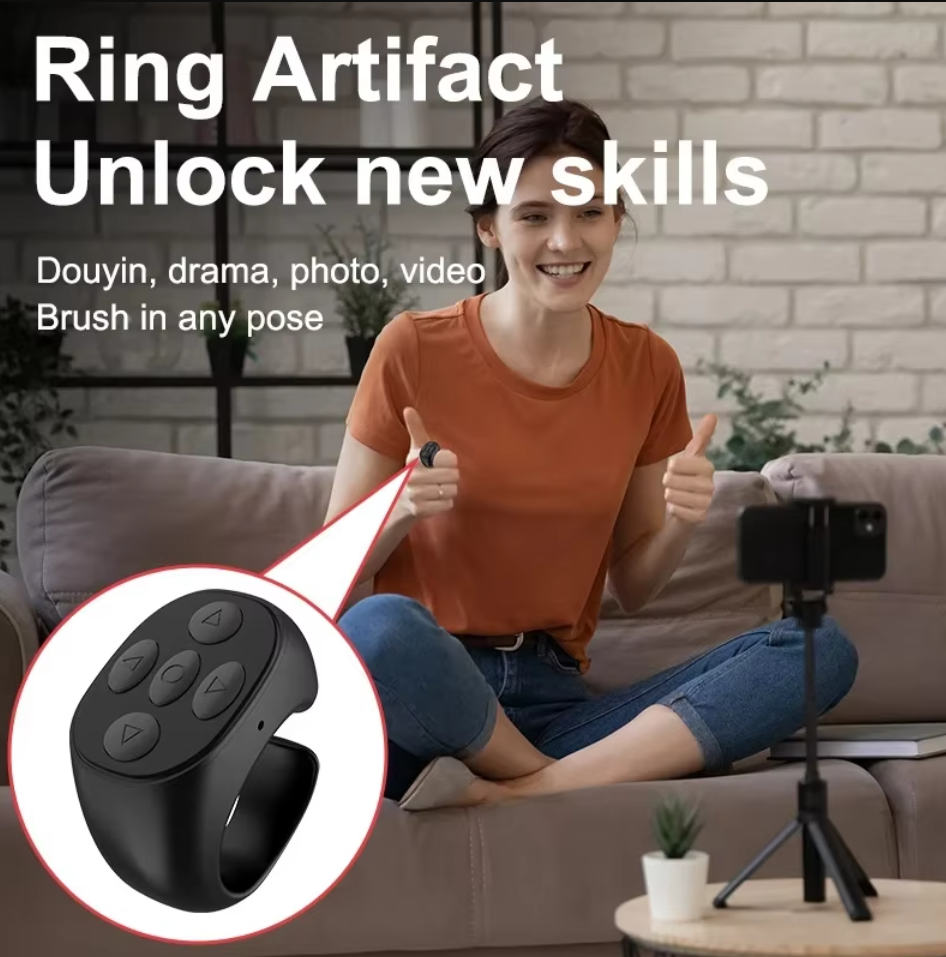 TikTok Ring Bluetooth Remote – Fingertip Selfie, Video Controller & Page Turner