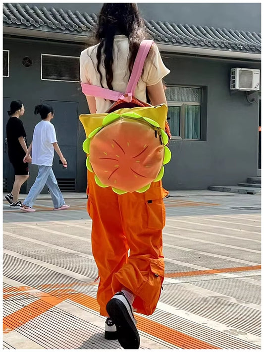 PU Cheeseburger Backpack Sudent Large Capacity Bag Casual Backpack Cute Hamburger Daypack for Sudent Traveling Shopping Vacation