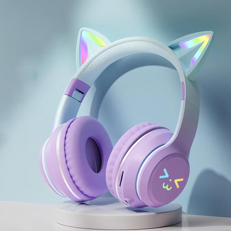 Wireless Headphones, Cat Ear Design Headphones with Built-In Microphone, Foldable Bluetooth-Compatible Headset for Mobile Phone, Valentine'S Day Gift, Mother'S Day Gift