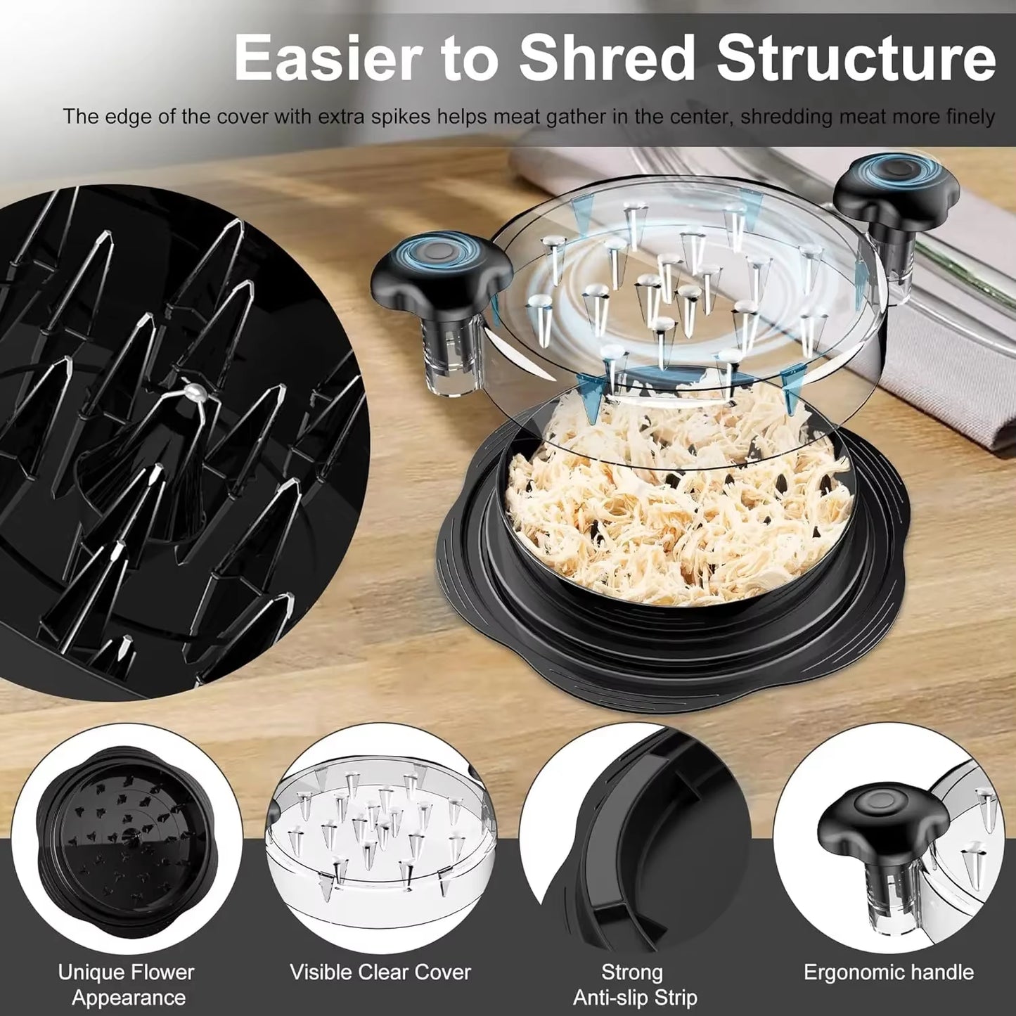 Chicken Shredder Tool Meat Breast Shredding Separation Mincing Grinder Machine with Lid for Shredding Chicken Pork Beef