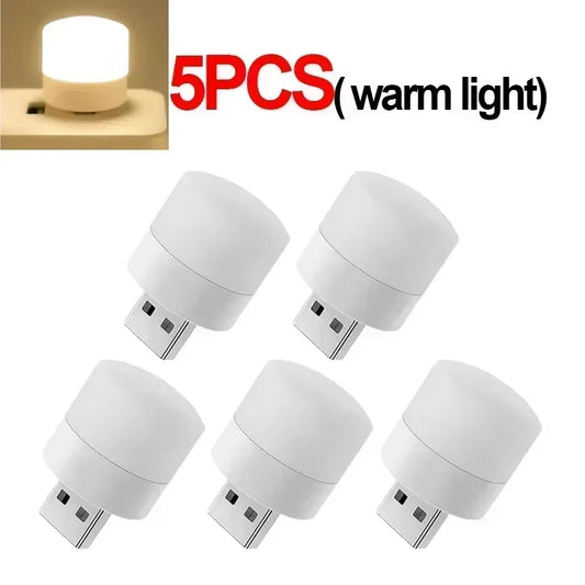 50-5PCS USB Night Light Mini LED USB Plug Lamp Power Bank Charging USB Book Lights round Reading Eye Protection Lamp LT019