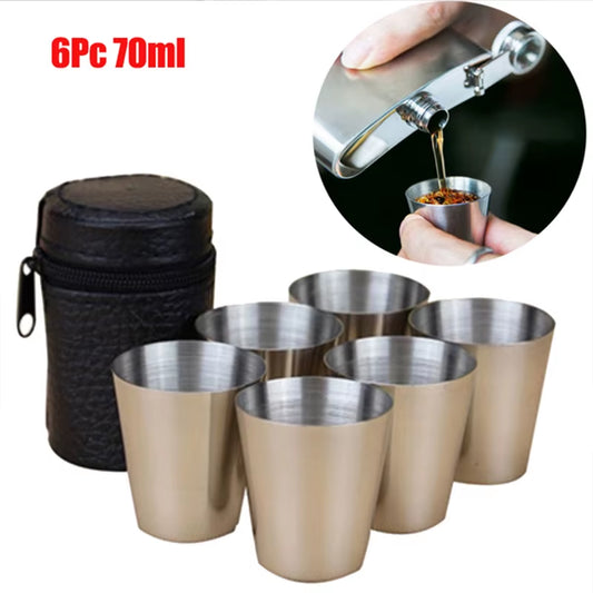 4/6Pcs 70Ml Outdoor Practical Stainless Steel Cups Shots Set Mini Glasses for Whisky Wine with Case Portable Drinkware Set