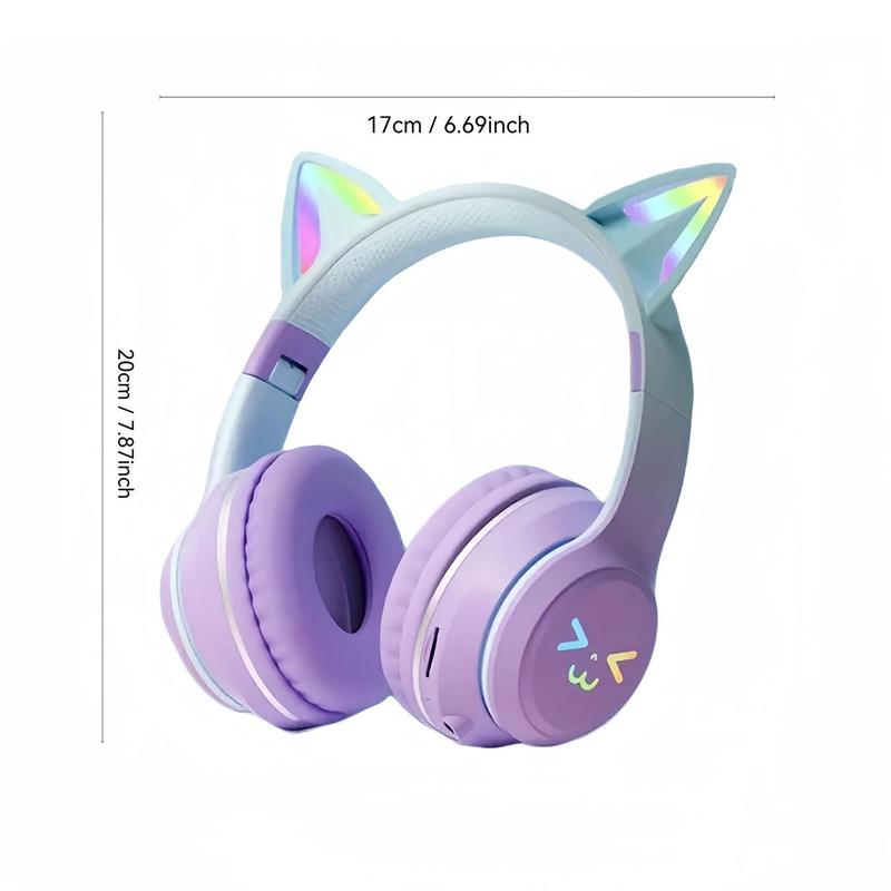 Wireless Headphones, Cat Ear Design Headphones with Built-In Microphone, Foldable Bluetooth-Compatible Headset for Mobile Phone, Valentine'S Day Gift, Mother'S Day Gift