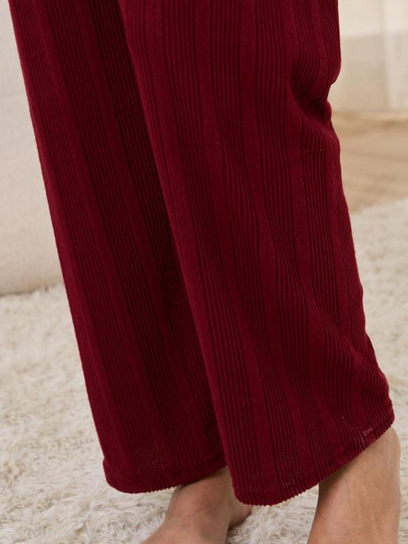 Women'S Solid Ribbed Long Sleeve Top & Pants Pajamas Set, Casual Comfy Soft round Neck Top & Trousers Set for Daily Wear, Ladies Sleepwear for All Seasons