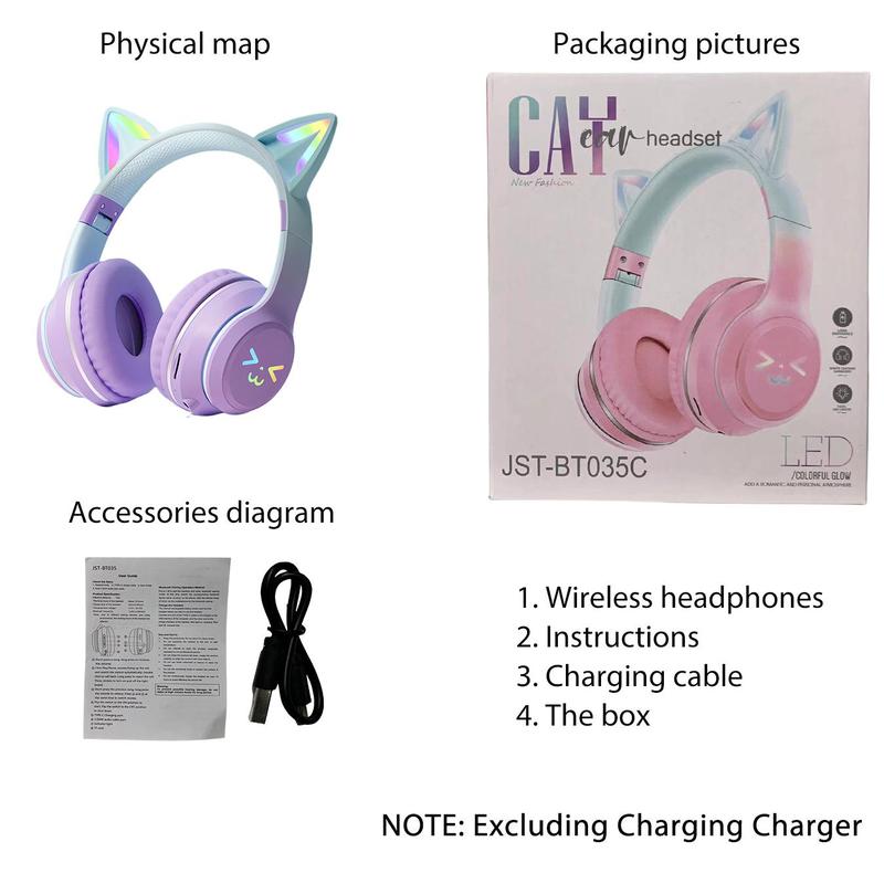 Wireless Headphones, Cat Ear Design Headphones with Built-In Microphone, Foldable Bluetooth-Compatible Headset for Mobile Phone, Valentine'S Day Gift, Mother'S Day Gift
