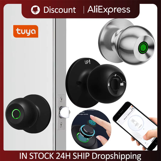Tuya APP Control Biometric Fingerprint Smart Door Lock Electronic Digital Password Lock Security Keyless Entry Knobs Unlock