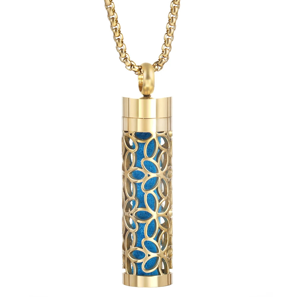 Golden Aromatherapy Necklace Diffuser Pendant Stainless Steel Locket Aroma Perfume Oils Essential Oil Diffuser Pendant Necklace