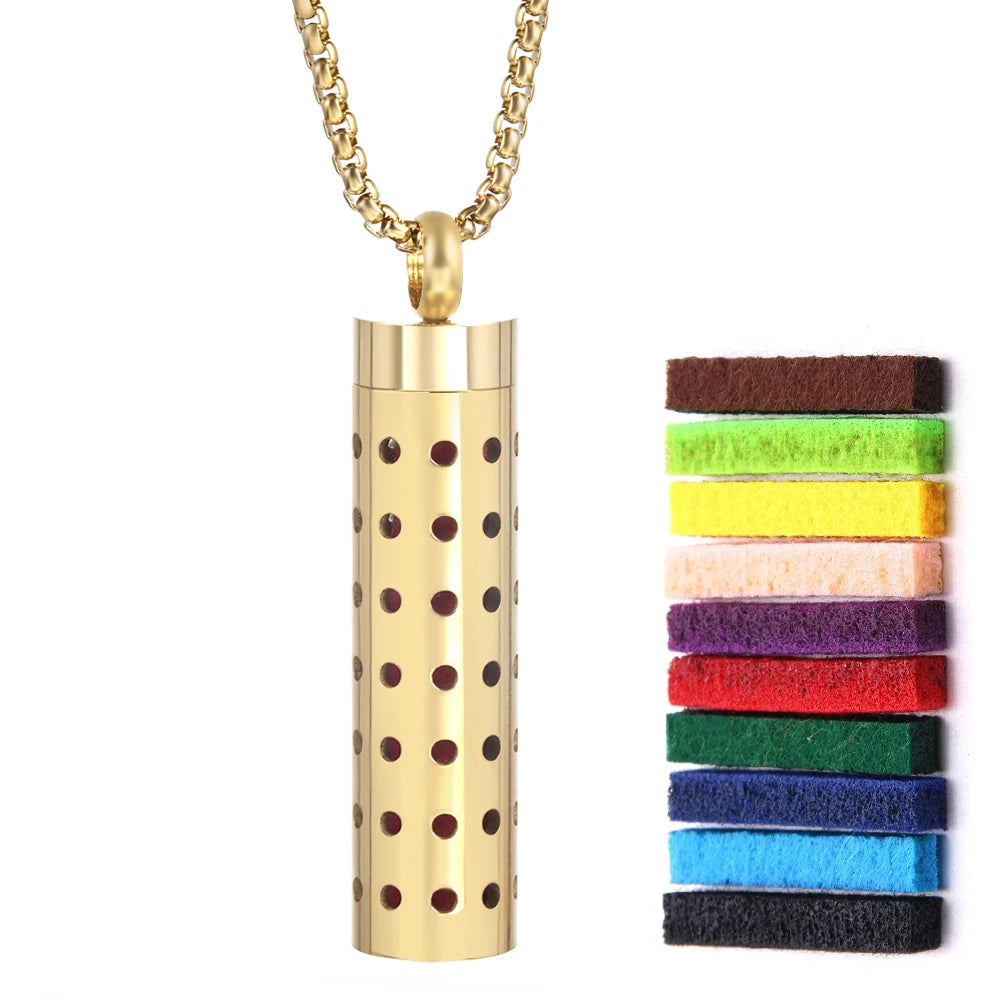 Golden Aromatherapy Necklace Diffuser Pendant Stainless Steel Locket Aroma Perfume Oils Essential Oil Diffuser Pendant Necklace