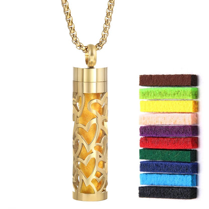 Golden Aromatherapy Necklace Diffuser Pendant Stainless Steel Locket Aroma Perfume Oils Essential Oil Diffuser Pendant Necklace