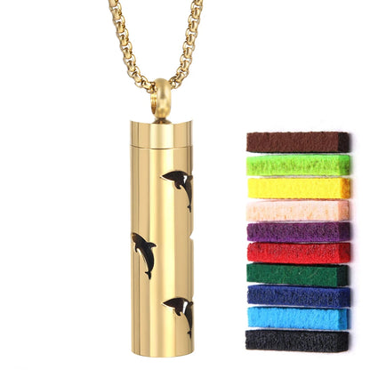 Golden Aromatherapy Necklace Diffuser Pendant Stainless Steel Locket Aroma Perfume Oils Essential Oil Diffuser Pendant Necklace