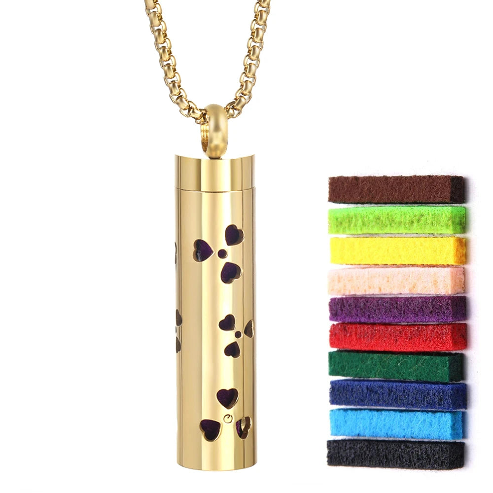 Golden Aromatherapy Necklace Diffuser Pendant Stainless Steel Locket Aroma Perfume Oils Essential Oil Diffuser Pendant Necklace