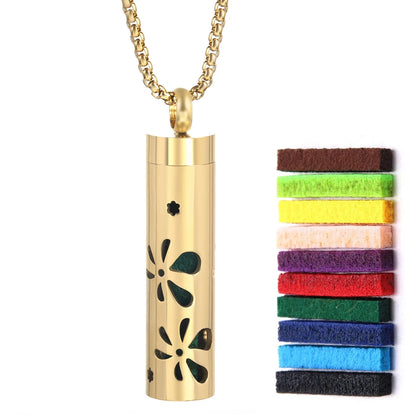 Golden Aromatherapy Necklace Diffuser Pendant Stainless Steel Locket Aroma Perfume Oils Essential Oil Diffuser Pendant Necklace