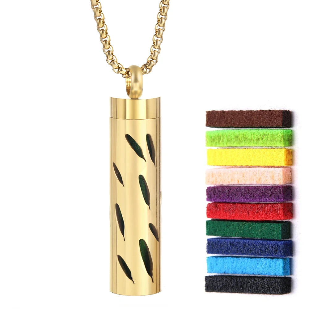 Golden Aromatherapy Necklace Diffuser Pendant Stainless Steel Locket Aroma Perfume Oils Essential Oil Diffuser Pendant Necklace