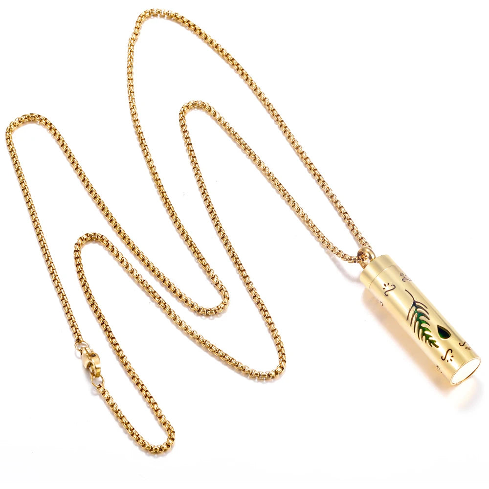 Golden Aromatherapy Necklace Diffuser Pendant Stainless Steel Locket Aroma Perfume Oils Essential Oil Diffuser Pendant Necklace