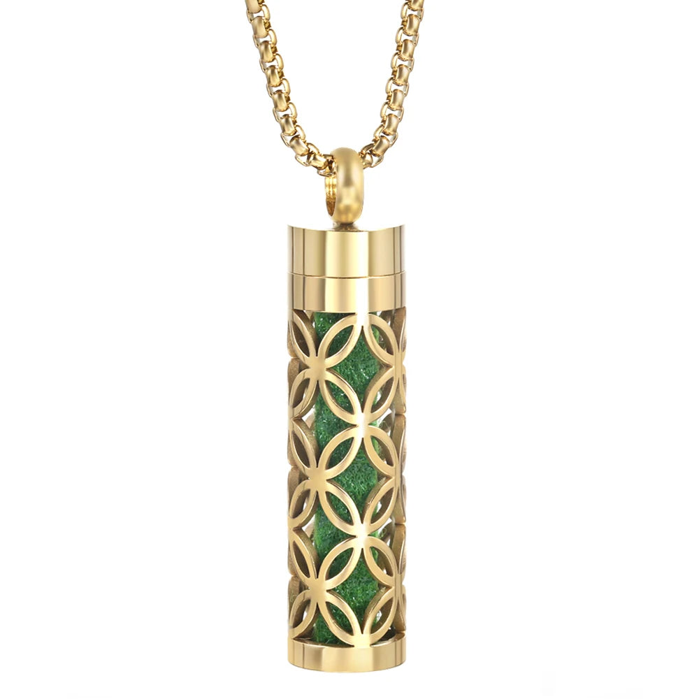 Golden Aromatherapy Necklace Diffuser Pendant Stainless Steel Locket Aroma Perfume Oils Essential Oil Diffuser Pendant Necklace