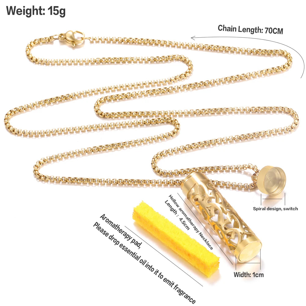 Golden Aromatherapy Necklace Diffuser Pendant Stainless Steel Locket Aroma Perfume Oils Essential Oil Diffuser Pendant Necklace
