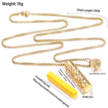 Golden Aromatherapy Necklace Diffuser Pendant Stainless Steel Locket Aroma Perfume Oils Essential Oil Diffuser Pendant Necklace
