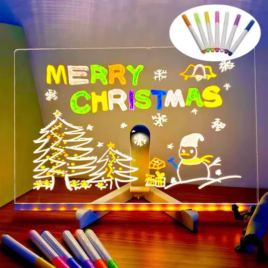 LED Note Board Light up Dry Erase Board LED Letter Message Board with 7 Colorful Pens with Light Acrylic Drawing Board Kids Gift