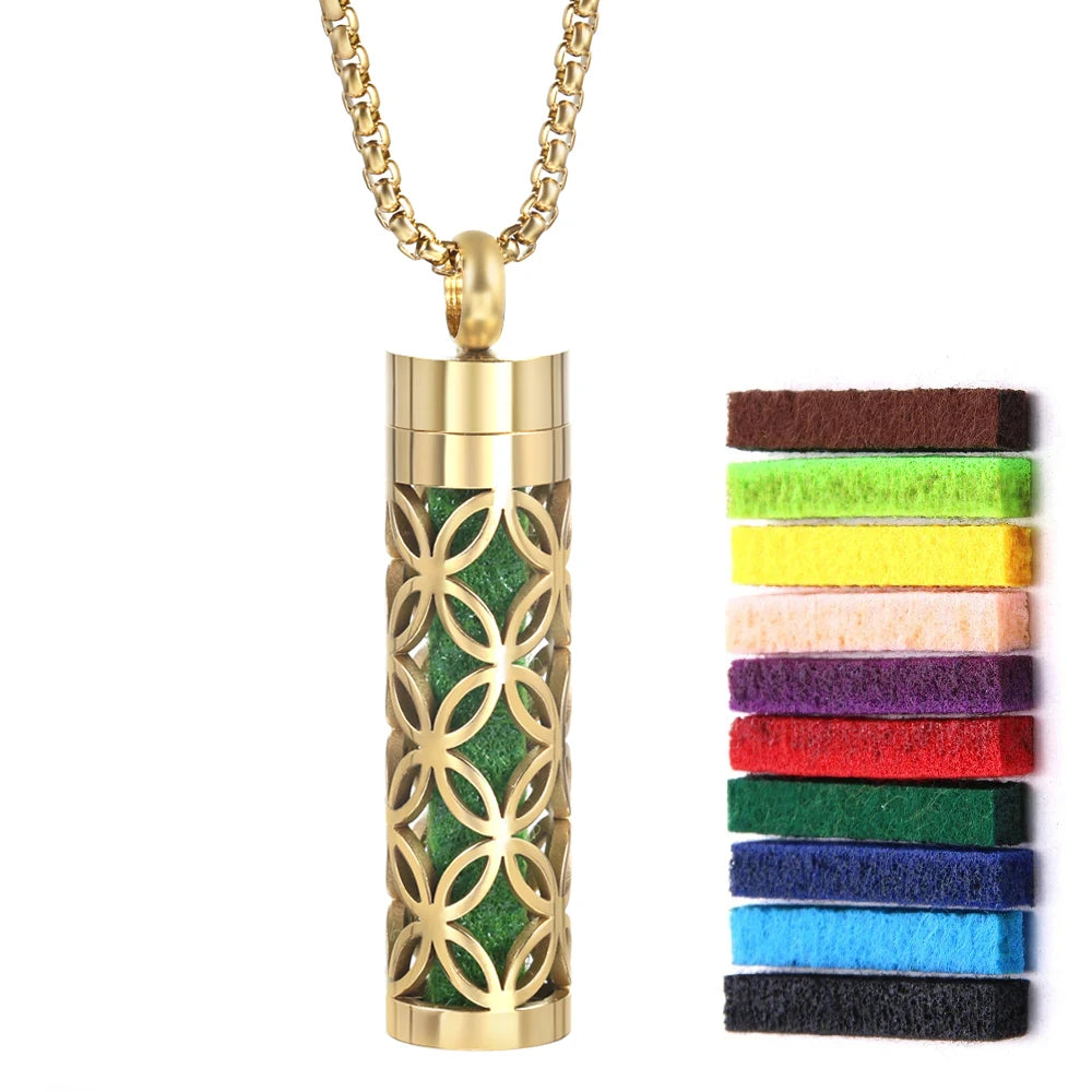Golden Aromatherapy Necklace Diffuser Pendant Stainless Steel Locket Aroma Perfume Oils Essential Oil Diffuser Pendant Necklace