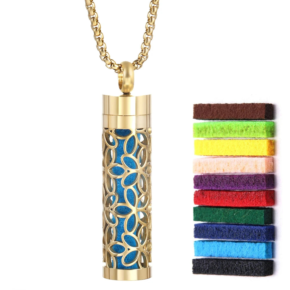Golden Aromatherapy Necklace Diffuser Pendant Stainless Steel Locket Aroma Perfume Oils Essential Oil Diffuser Pendant Necklace