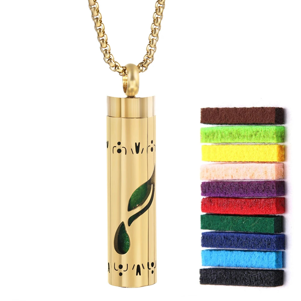 Golden Aromatherapy Necklace Diffuser Pendant Stainless Steel Locket Aroma Perfume Oils Essential Oil Diffuser Pendant Necklace