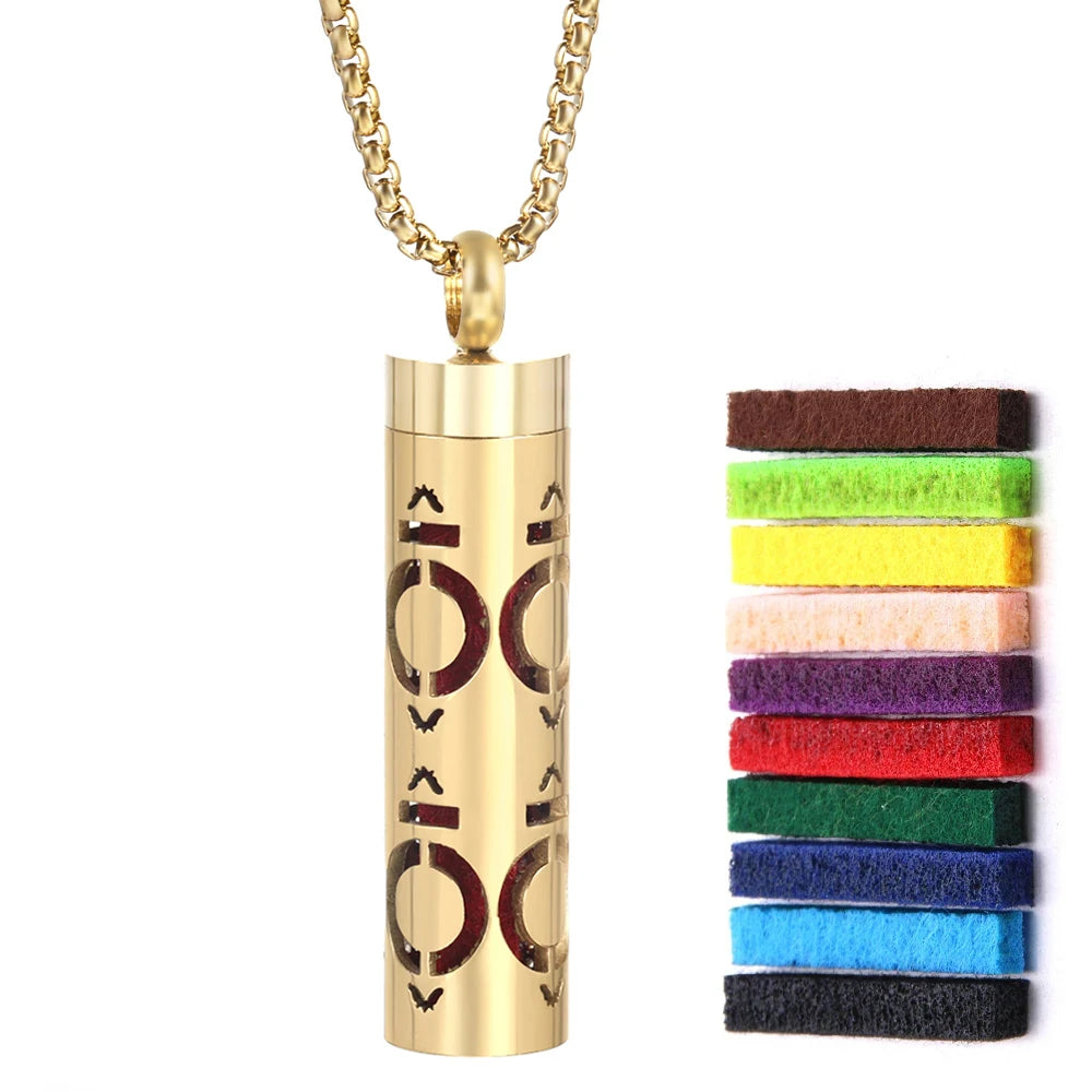 Golden Aromatherapy Necklace Diffuser Pendant Stainless Steel Locket Aroma Perfume Oils Essential Oil Diffuser Pendant Necklace