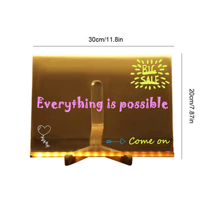 LED Note Board Light up Dry Erase Board LED Letter Message Board with 7 Colorful Pens with Light Acrylic Drawing Board Kids Gift