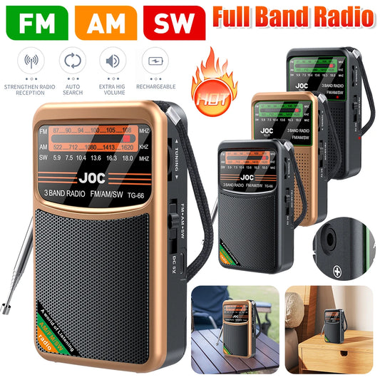 Emergency Pocket Radio FM AM SW Radio Built-In Speaker Transistor Radio Type-C Rechargeable Radio Player for Senior Home Walking