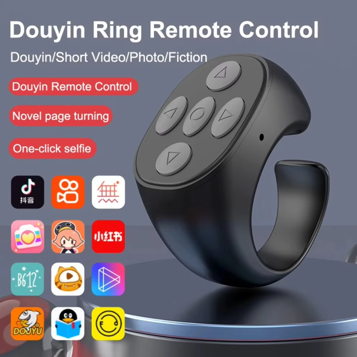 TikTok Ring Bluetooth Remote – Fingertip Selfie, Video Controller & Page Turner