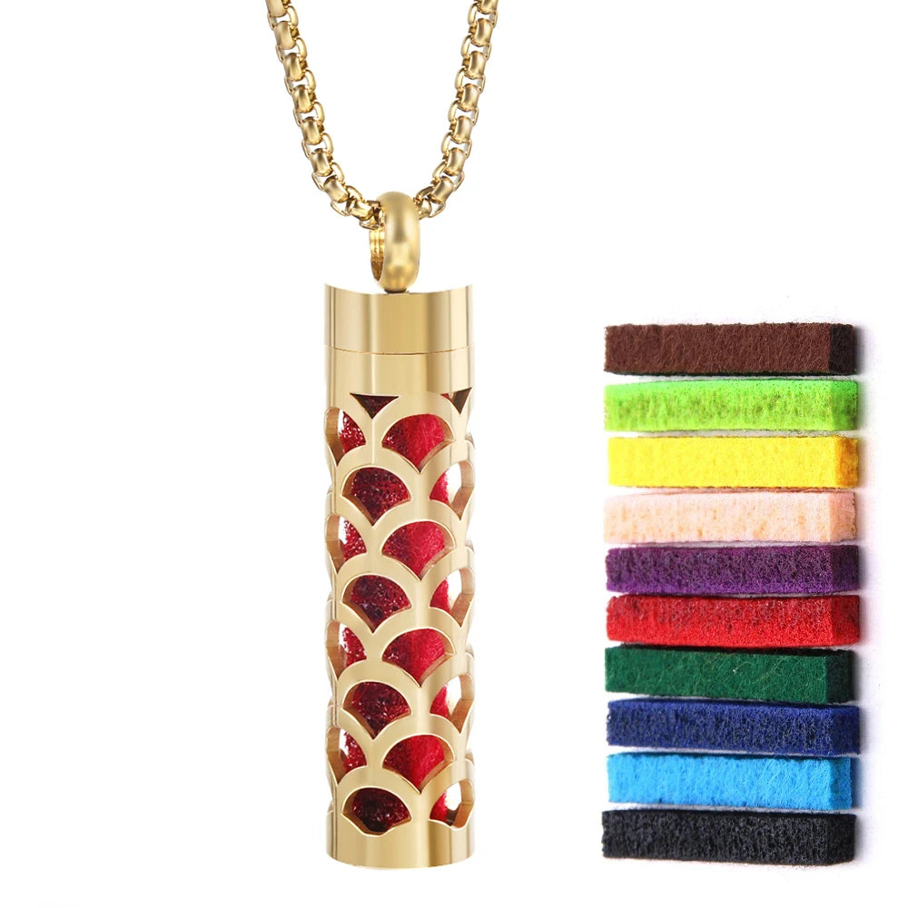 Golden Aromatherapy Necklace Diffuser Pendant Stainless Steel Locket Aroma Perfume Oils Essential Oil Diffuser Pendant Necklace