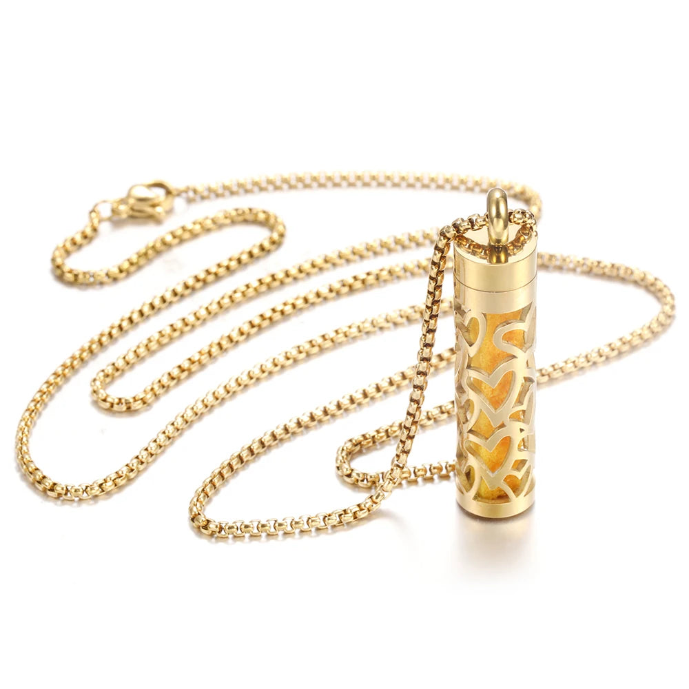 Golden Aromatherapy Necklace Diffuser Pendant Stainless Steel Locket Aroma Perfume Oils Essential Oil Diffuser Pendant Necklace