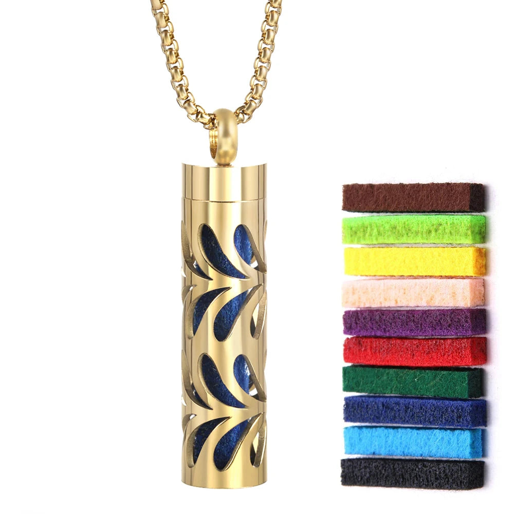 Golden Aromatherapy Necklace Diffuser Pendant Stainless Steel Locket Aroma Perfume Oils Essential Oil Diffuser Pendant Necklace