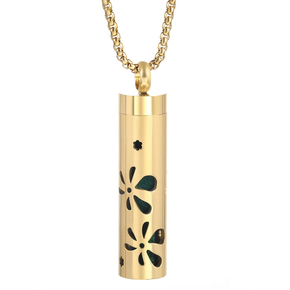 Golden Aromatherapy Necklace Diffuser Pendant Stainless Steel Locket Aroma Perfume Oils Essential Oil Diffuser Pendant Necklace