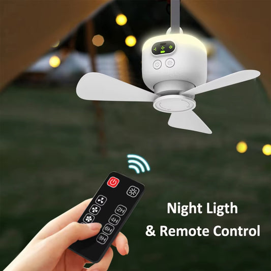 Ceiling Fan USB Rechargeable Camping Tent Fan 8000Mah with Night Lamp Strong Wind Household Outdoor Ceiling Fan 4 Gear