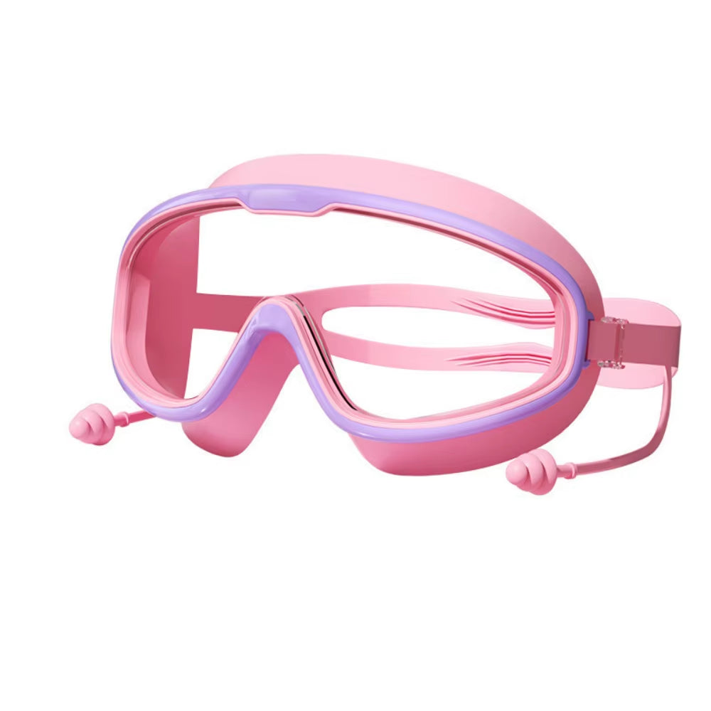 Outdoor Swim Goggles Large Frame Waterproof Anti-Fog UV Protection Glasses with Earplugs for 14 Years and Above