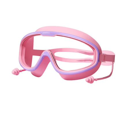 Outdoor Swim Goggles Large Frame Waterproof Anti-Fog UV Protection Glasses with Earplugs for 14 Years and Above