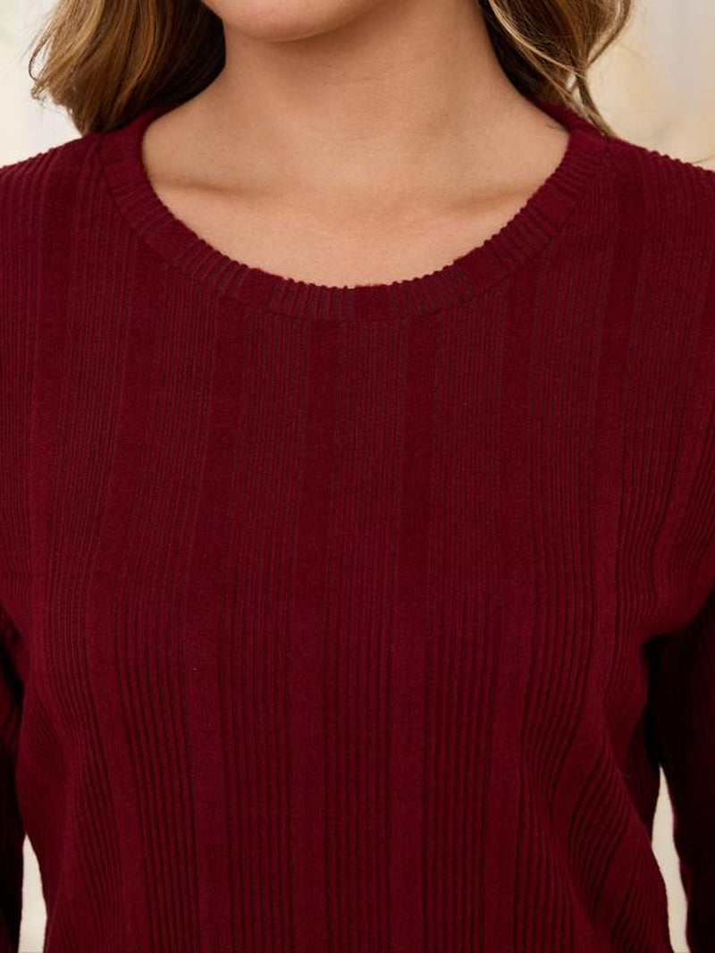 Women'S Solid Ribbed Long Sleeve Top & Pants Pajamas Set, Casual Comfy Soft round Neck Top & Trousers Set for Daily Wear, Ladies Sleepwear for All Seasons
