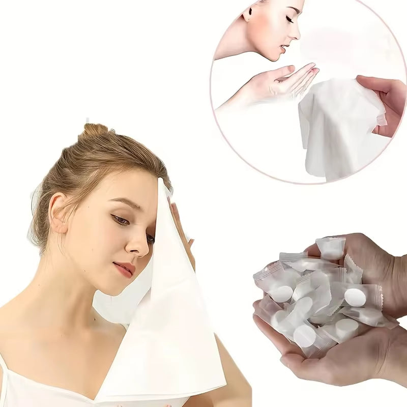 50Pcs Portable Compressed Towel Disposable Face Cleaning Soft Compressed Hand Wipe Towel Non-Woven Makeup Wipes